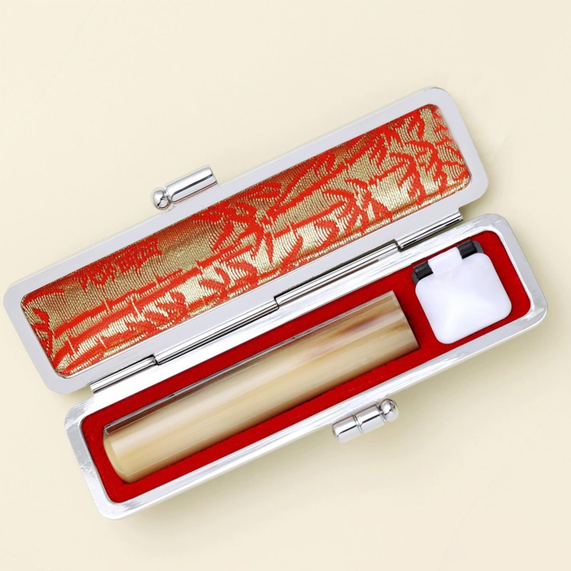 BuleVina Japanese Hanko Stamp Case, Round Leather Stamp Box, Horn