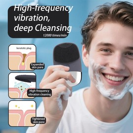Cepillo de limpieza facial, limpiador facial eléctrico 3 en 1, masajeador vibratorio, IPX7 impermeable, recargable por USB, para limpieza profunda, removedor de puntos negros, exfoliante (gris)