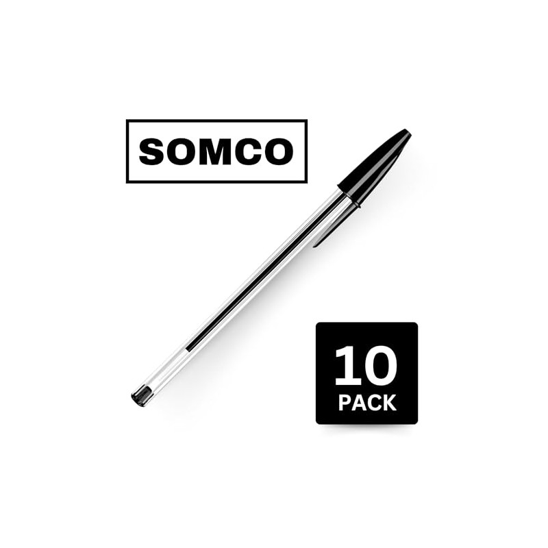 SOMCO - Pack Of 10 Black Biro Ballpoint Pens -