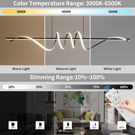 Modern LED Chandelier Light, 59IN Pendant Light Fixtures Dimmable with Remote Control 3000k-6500K Adjustable Color Temperature，Aluminum Island Lighting Lamp for Dining Room, Living Room, Island