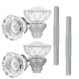 SUMBIN 2 Pack Glass Door Knobs Mortise Style Fluted Crystal Door Knobs Antique Door Knobs with Spindle for Interior Doors in Satin Nickel Finish