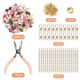 354Pcs Charms Lip Gloss Keychain Making Kit,DIY Craft Supplies Including Key Clips, Keychains, Extension Chains, Jewelry Pliers, and Bag Charm kit, Suitable for Jewelry Making,Gifts (DIY 302)