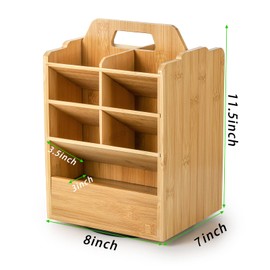 SOUJOY Bamboo Pen Holder Organizer, 360°Rotating Art Supply Storage Caddy, Hold 400+ Pencils, 15 compartments Office Desk Stand Box with Handle for Marker Pens, Colored Pencil, Art Brushes