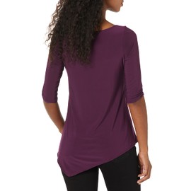 Star Vixen Women's Plus-Size Elbow-Cinch Sleeve Hanky Hem Top, Plum Solid, 3X