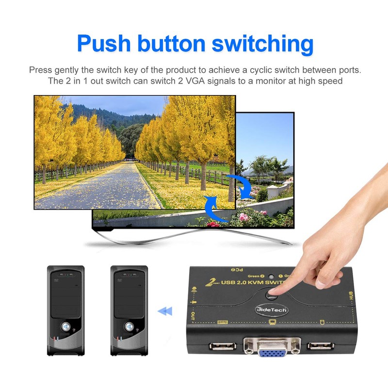 2 Port USB 2.0 VGA KVM Switch Up to 2048x1536