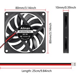 Alinan 4pcs 8010 80mm x 10mm 5V Dual Ball Bearings Brushless Fan 2Pin DC Cooling Exhaust Fan for Radiator DIY Air Exhaust Vent Cooling