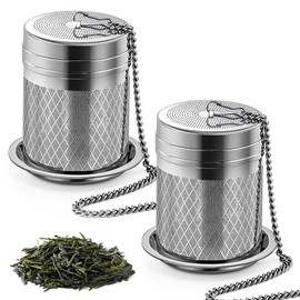 Yoassi Tea Infusers for Loose Tea, 2 Pack Extra Fine Mesh Tea Strainers, 18/8 Stainless Steel Loose Leaf Tea Steeper Tea Diffusers with Extended Chain Hook and Drip Tray