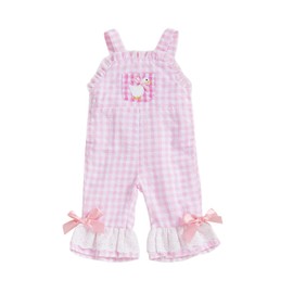 Xnqiwq Toddler Baby Girl Bell Bottoms Jumpsuit Silly Goose Romper Overalls Plaid Suspender Flare Pants Farm Goose Outfit (Pink, 3-6 Months)