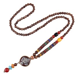 GNHG Women's Necklace, Men's Necklace, Surfer Necklace, Women's Necklace Made of Wooden Beads, Bohemian Turkish Elephant Long Pearl Necklace, Necklace with Bodhi Pendant Made of Wooden Beads, blue