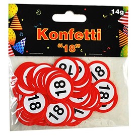 Konfetti 18 Geburtstag in Straßenschild-Optik, aus Papier rot-weiß, etwa 100 Stück, Tischkonfetti