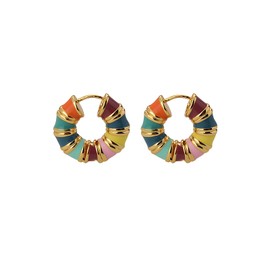 Unurgoonit Colorful Rainbow Hoop Earrings for Women - Chunky Gold-Plated Enamel Circle Earrings, Fun and Vibrant Statement Jewelry Colored Droplets