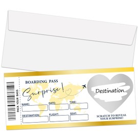 Surprise Boarding Pass Ticket, Yellow Boarding Pass Gift Ticket, 1 Set DIY Scratch-Off Travel Tickets With Envelopes, Surprise Holiday Anniversary Trip Reveal Gifts Cards -06