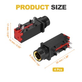 sourcing map 4pcs 1/4" 6.35mm Stereo Audio Jack, 50V 3 Pin Female Gold Plated PCB Mount Jack Video Connectors Stereo Headphone Socket for Headphone, Speaker, Car Audio, 35x17x14mm