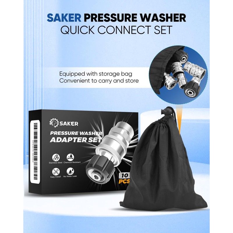 Saker Pressure Washer Hose Connector Set 10 PCS,Hose Adapter Set,Pressure