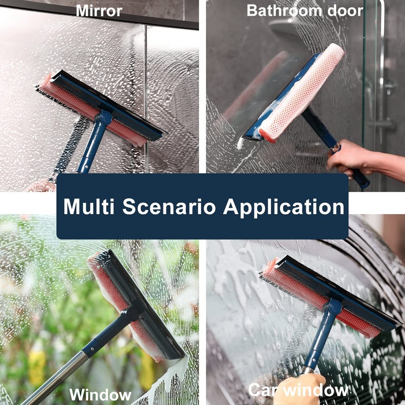 Professional Window Squeegee,2-in-1 Window Cleaner with 56" Long Stainless Steel