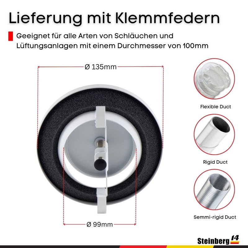 Steinberg14 White Diameter 100 mm Exhaust Air Disc Valve with