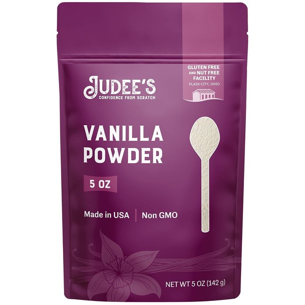 Judee's Premium Vanilla Powder 5 oz - Non-GMO and Made in the USA - Gluten-Free and Nut-Free - Add Extra Vanilla Flavor to Baked Goods, Coffee, Yogurt, Smoothies, and Protein Shakes