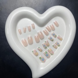 24Pcs Flower Press on Nails Short Square Fake Nails with Design White French Tip Spring Summer Glossy Glue on Nails Full Cover Colorful Floral False Nails Acrylic Nails for Women Girls Manicure…