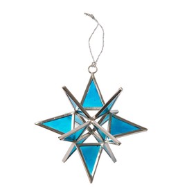 Handcrafted Stained Glass Moravian Star Ornament 3D Fair Trade Christmas Tree Decoration Multidimensional Home Decor Unique Design (Turquoise, Medium)