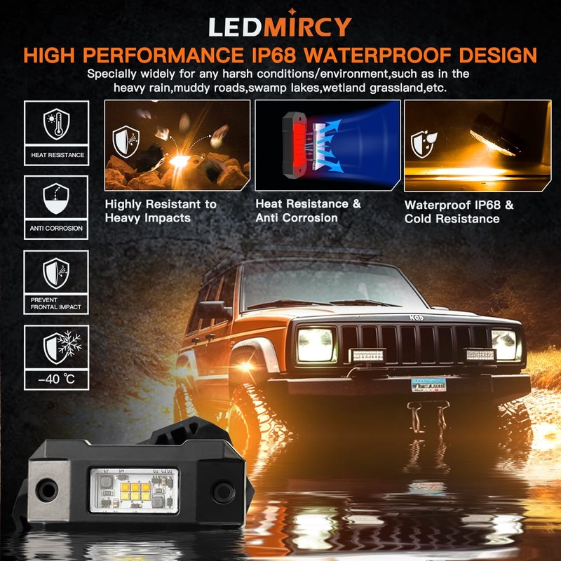 Switchback LEDMIRCY Rock Lights Kit White & Amber Strobe Rock
