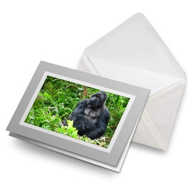 Greeting Cards Gray (Insert) - Silverback Mountain Gorilla Blank Greetings Card Birthday Kids Party Boys Girls #3014