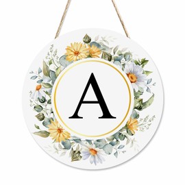 Beabes Welcome Sign Front Door Decoration Hand Drawn Flower Wreath Letter A Outdoor Indoor Wall Hanging Decorations 12x12in