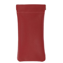 CTM® Leather Push Mouth Pebble Grain Eyeglass Holder, Red