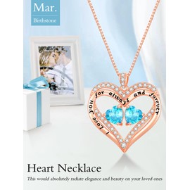 March Birthday Gifts for Women 18k Rose Gold Plated Always and Froever Heart Aquamarine Pendant Necklace Anniversary Jewelry Valentine Mothers Day Christmas Birthday Gifts for Her Wife Girlfriend Mom Mother