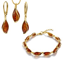 Copal Women's Jewellery Set with Amber and Gold-Plated Silver 925, Silver Silver amber, Amber, amber pendant