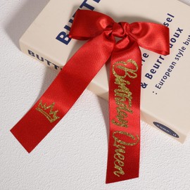 5inch Long Tail Birthday Queen Hair Bows Glitter Red Hair Ribbon Bow-Knot Alligator Clips Barrettes Hairpins For Women Girls Birthday Party Dress Decoration Accessories Gift