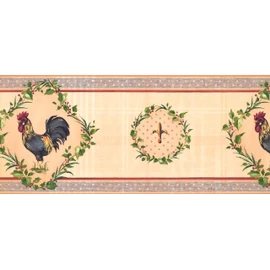 Concord Wallcoverings Wallpaper Border Vintage Pattern Roosters Leaves for Kitchen Dining Area Cottage Farmhouse, Beige Blue Green, 15 ft by 10 in KH5919B
