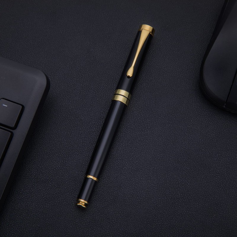 BEILUNER Ballpoint Pens, Stunning Black Chrome Metal Pen with Golden