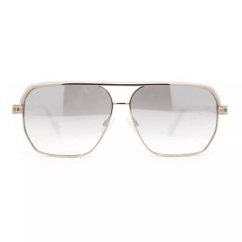 SA106 Mens Sophisticated Rectangular Flat Top Euro Style Metal Rim Sunglasses - Gold White - Clear Mirror