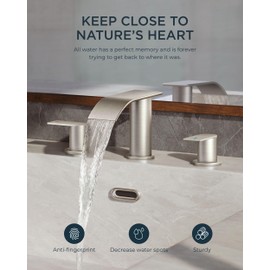 FORIOUS Brushed Nickel Bathroom Faucets, Waterfall Bathroom Faucets 3 Hole with Metal Pop up Drain, 8 Inch Widespread Bathroom Sink Faucet Two Handle, Faucet for 6''-12'' Bathroom Sink Vanity