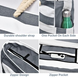Becokan Beach Bag Large Beach Tote Bag for Women Waterproof Sandproof Swim Pool Bag With Zipper