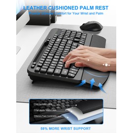 Wireless Keyboard and Mouse Combo, Wave Keys Computer Ergonomic Keyboard with Cushioned Plam Rest, Phone Holder, 2.4GHz Silent 6 Button Wireless Mouse Set for Laptop, PC, Windows, Mac (Black)
