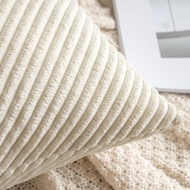 MIULEE Set of 2 Christmas Cushion Covers Diagonal Striped Corduroy Throw Pillow Covers Decorative Pillows Pillowcases Decoration for Sofa Couch Living Room 45x45 cm 18x18 Inch Cream White