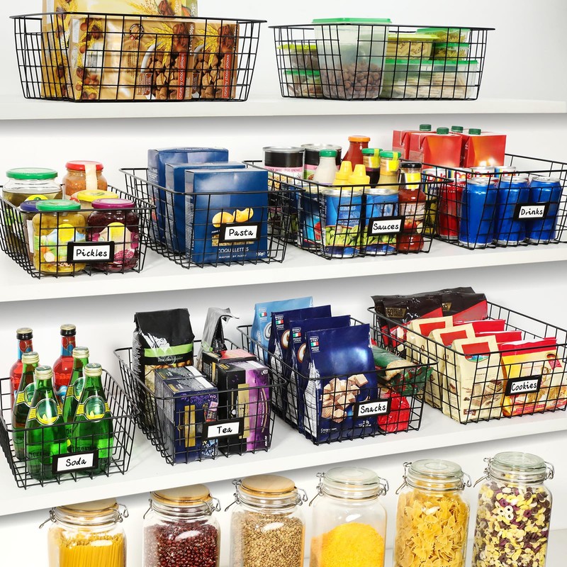 8 Set, Extra Large Wire Baskets for Organizing with Lables,
