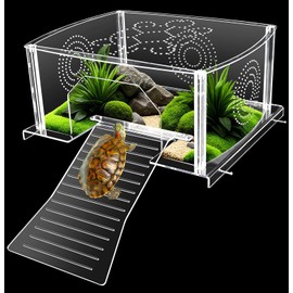 Turtle Topper Basking Platform Extra Large Turtles Sunbathing Ramp Dock Acrylic Resting Area Terrace for Aquatic Reptile Turtle 40B/75G Tank Accessories | Non-Slip Ramps | Saves 50% Space & Energy