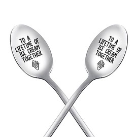 Ice Cream Spoon Husband Wife Anniversary Birthday Gifts for Him Her Engagement Gifts for Couples Girlfriend Boyfriend Friendship Gifts for Women Men Best Friend BFF Christmas Gifts for Teen Girls 2Pcs