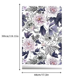 ZAMNEA Floral Peel and Stick Wallpaper, Purple Floral Self Adhesive Wall Paper Watercolor Flower Wallpaper for Home Kitchen Bedroom Cabinet Countertop 17.3x118 Inches