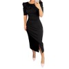 CHICME Women's Bodycon Midi Dress Ruched Puff Sleeve Cocktail Pencil