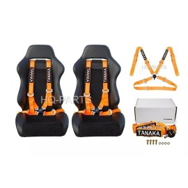 TANAKA X 2 TANAKA UNIVERSAL ORANGE 4 POINT CAMLOCK RACING SEAT BELTS HARNESSES 2"