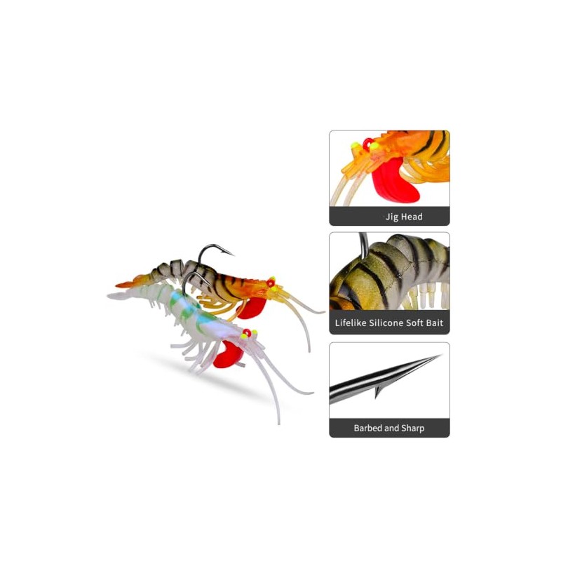 FOLANDO Glow Shrimp Lure 7.3cm 6g Head Jig with Segmented