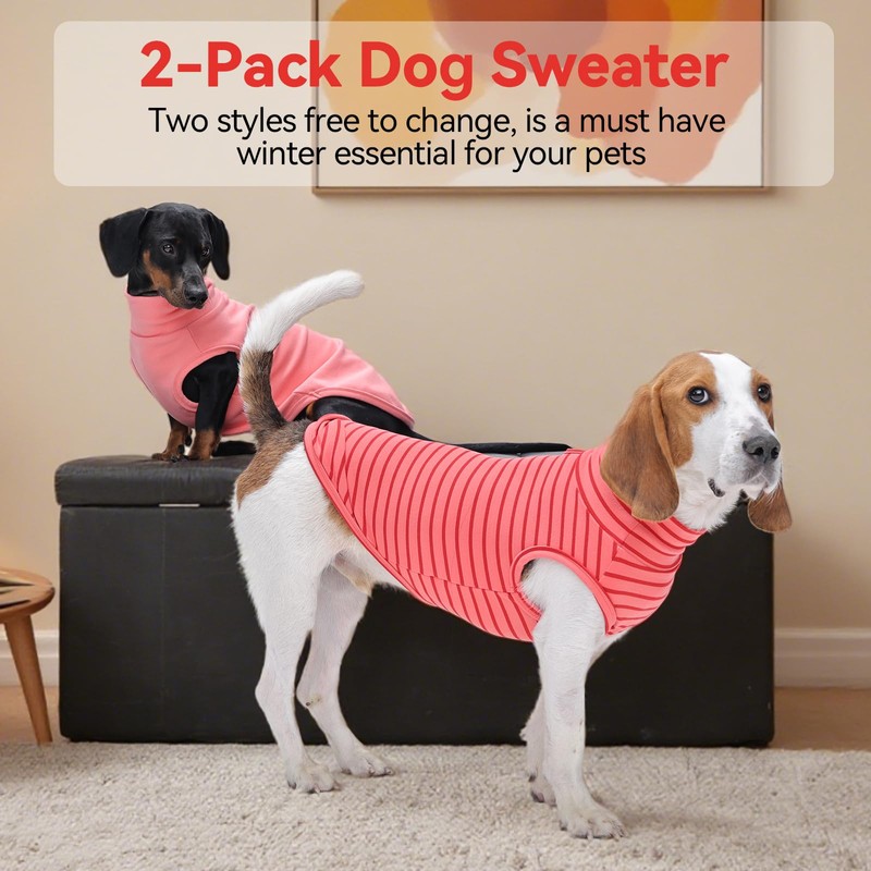 LeleTail 2 Pack Small Dog Sweaters, Warm Stripe Pullover Stretch