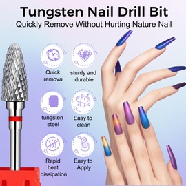 Fantexy 3/32" Carbide Nail Drill Bit - Remove Acrylic Hard Gels Quickly and Safely,Professional Cone Tungsten Drill Bits Set Nail File Acrylic for Manicure,Pedicure,Cuticle Cleaner(Fine - F)