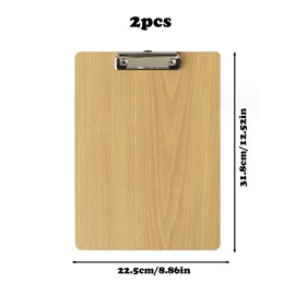 Spldsun Pack of 2 Clipboard Wooden Portable, Clipboard A4 Wood, Writing Board Pad Holder, with Sturdy Spring Handle and Hidden Hanging Holes, for Offices, Schools, Restaurants, Hospitals