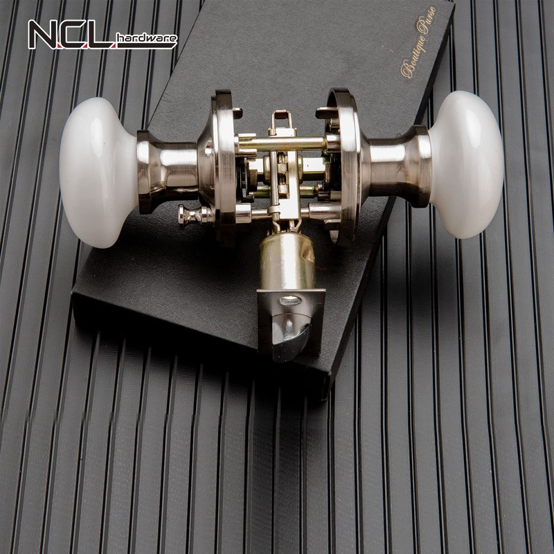 NCL White Door Knobs, Satin Nickel Keyless Door Handles, Porcelain