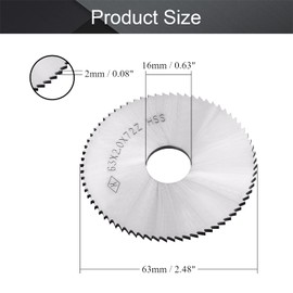 Utoolmart Circular Saw Blade 63mm x 16mm x 2mm High Speed Steel Slotted Saw 72 Teeth for Cutting Slotted Steel Copper Metal Plastic Wood