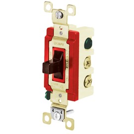 Bryant Electric 4921 Toggle Switch, Single-Pole, Double-Throw, 3-Position, 2-Circuit, Momentary Contact "Center Off", Industrial, 20 Amp, 120/277 VAC, Brown